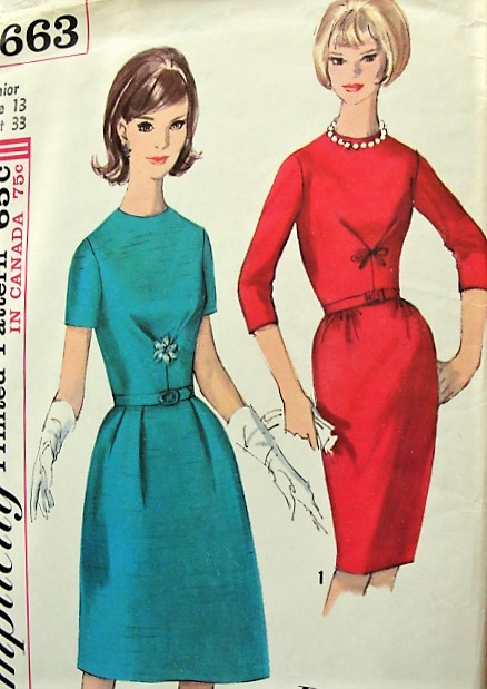 1960s LOVELY Day or Cocktail Dinner Party Dress Pattern SIMPLICITY Paris Fashion,Jewel Neckline, Two Style Versions Figure Flattery Bust 33 Vintage Sewing Pattern