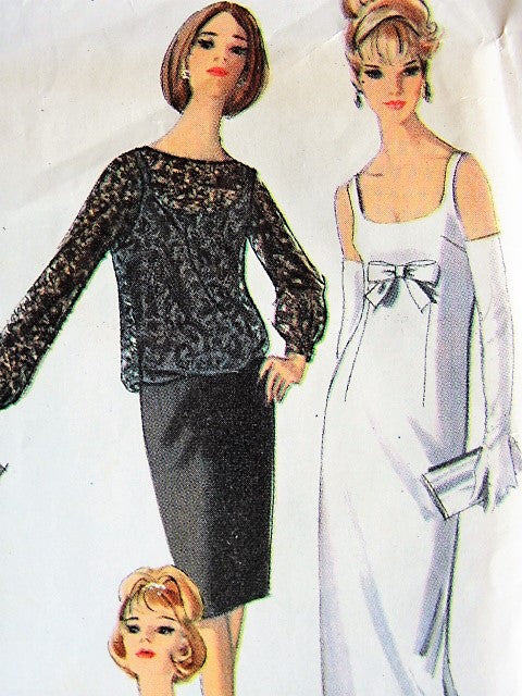 1960s ELEGANT Slim Sheath Evening Dress and Overblouse Pattern SIMPLICITY 5698 Very AUDREY HEPBURN Style Bust 32 Vintage Sewing Pattern