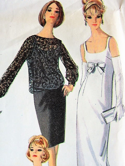 1960s ELEGANT Slim Sheath Evening Dress and Overblouse Pattern SIMPLICITY 5698 Very AUDREY HEPBURN Style Bust 32 Vintage Sewing Pattern