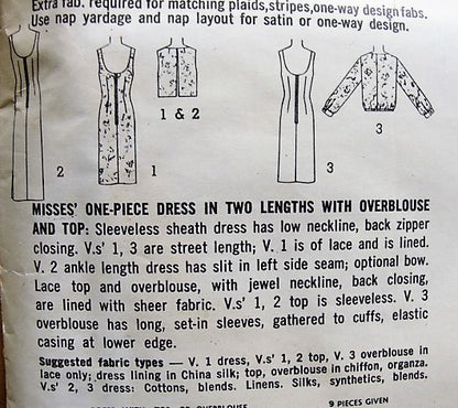 1960s ELEGANT Slim Sheath Evening Dress and Overblouse Pattern SIMPLICITY 5698 Very AUDREY HEPBURN Style Bust 32 Vintage Sewing Pattern