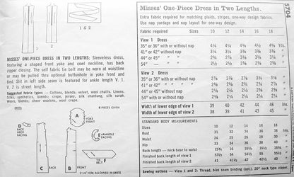 1960s LOVELY Evening Cocktail Dress Pattern SIMPLICITY 5704 Two Lengths, Cowl Neckline Classy Sixties Style Bust 34 Vintage Sewing Pattern UNCUT