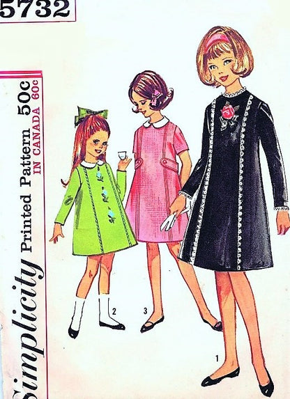 CUTE Girls 1960s Dress with Detachable Collar Pattern SIMPLICITY 5732 Three Versions Size 12 Vintage Sewing Pattern UNCUT