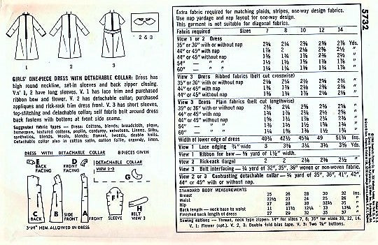 CUTE Girls 1960s Dress with Detachable Collar Pattern SIMPLICITY 5732 Three Versions Size 12 Vintage Sewing Pattern UNCUT