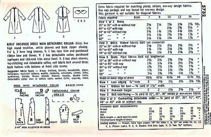 CUTE Girls 1960s Dress with Detachable Collar Pattern SIMPLICITY 5732 Three Versions Size 12 Vintage Sewing Pattern UNCUT