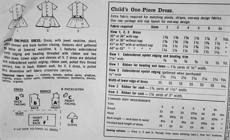 60s Sweet Little Girls Dress Pattern  SIMPLICITY 5733 Three Drop Waist Party Styles Size 5 Vintage Sewing Pattern UNCUT
