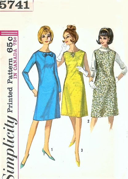 1960s MOD A Line Dress or Jumper Dress Pattern SIMPLICITY 5741 Three Cute Styles Bust 30 Vintage Sewing pattern UNCUT