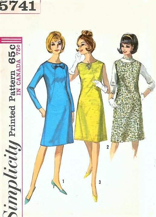 1960s MOD A Line Dress or Jumper Dress Pattern SIMPLICITY 5741 Three Cute Styles Bust 30 Vintage Sewing pattern UNCUT