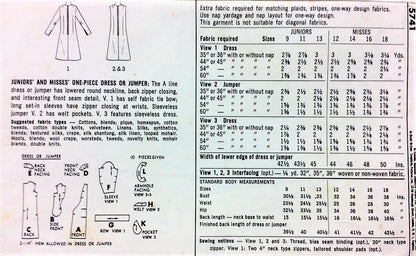 1960s MOD A Line Dress or Jumper Dress Pattern SIMPLICITY 5741 Three Cute Styles Bust 30 Vintage Sewing pattern UNCUT