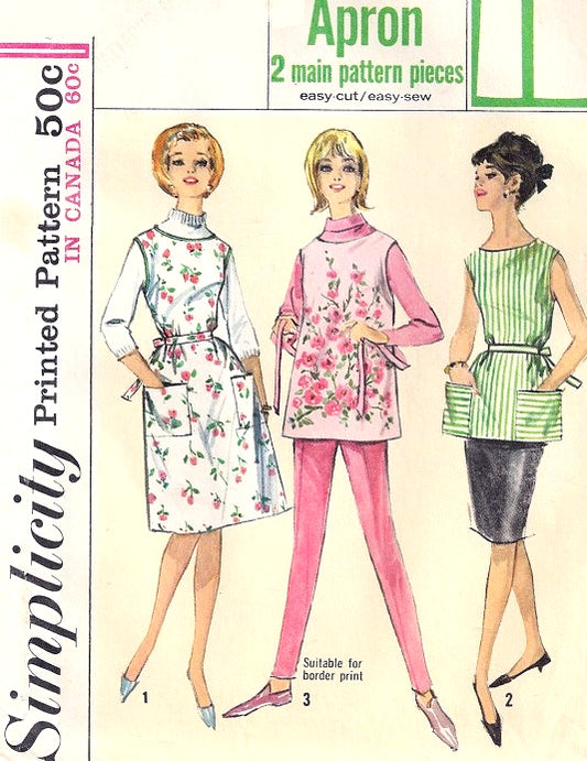 1960s Cute Full or Short Apron Pattern SIMPLICITY 5763 Suitable For Border Prints Size Small Jiffy Apron Sixties Sewing Pattern FF