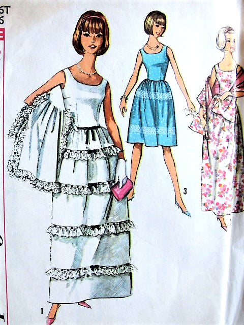 1960s PRETTY Prom Special Occasion Dress and Stole Pattern SIMPLICITY 5846 Two Lengths Dress or Gown Bust 36 Vintage Sewing Pattern UNCUT