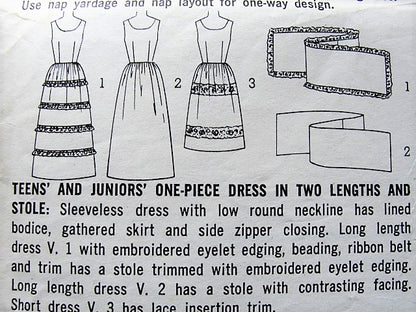 1960s PRETTY Prom Special Occasion Dress and Stole Pattern SIMPLICITY 5846 Two Lengths Dress or Gown Bust 36 Vintage Sewing Pattern UNCUT
