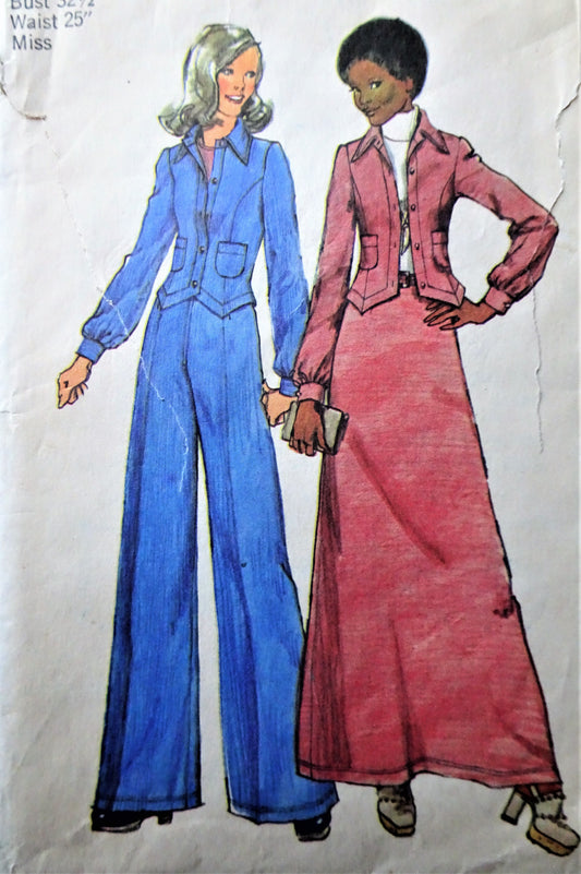 Vest Style Jacket Pattern, Maxi Skirt, Wide Pants Pattern SIMPLICITY 5866 Fitted Jacket, Perfect For Denim, Bust 32 Vintage Sewing Pattern FACTORY FOLDED