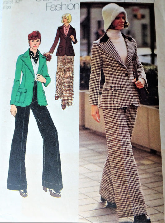 FAB 1970s Blazer Jacket and Wide Leg Pants Pattern SIMPLICITY 5869 Lined Fitted Jacket With Pockets, Pantsuit, Bust 40 Vintage Sewing Pattern FF