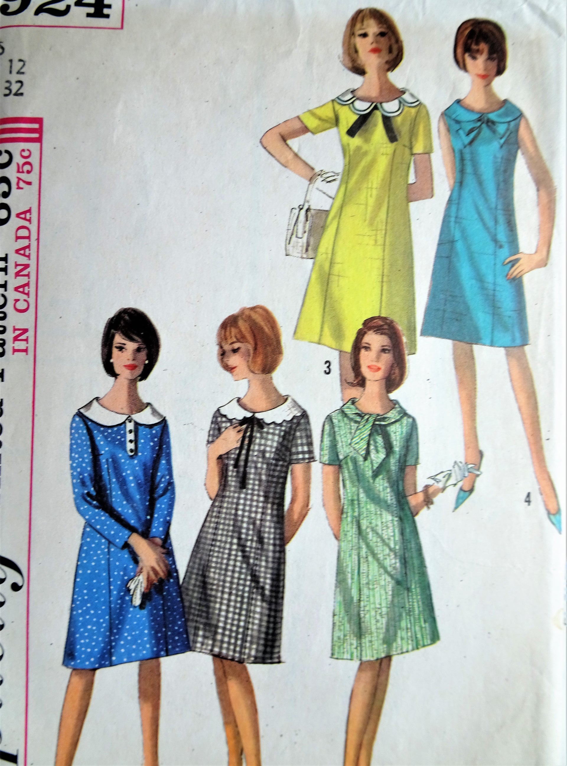 1960s MOD Dress Pattern SIMPLICITY 5924 Cute Dress With 5 Neckline Col – So Vintage Patterns