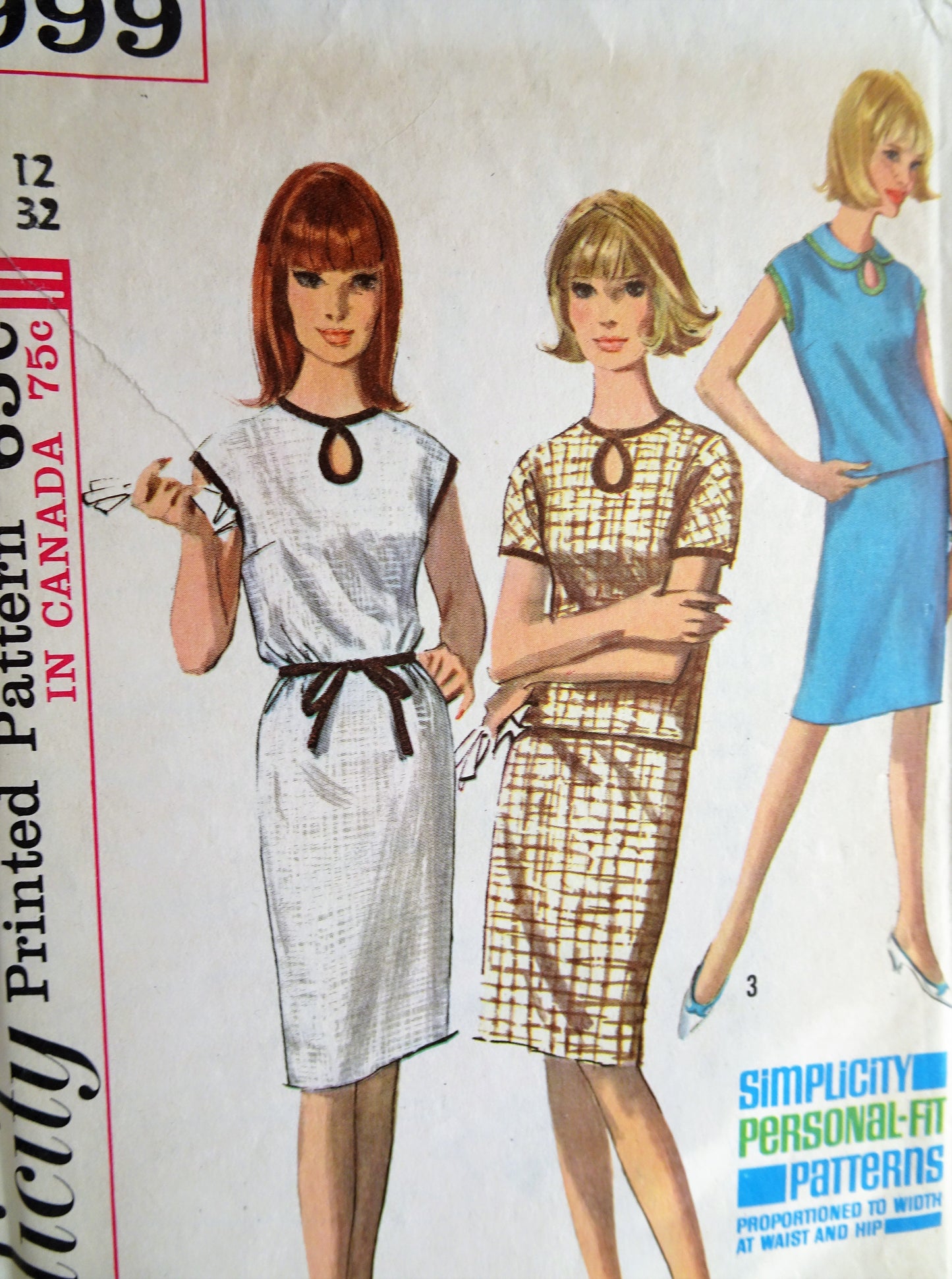 1960s Vintage CLASSY Dress or Top with Keyhole Neckline and Skirt Simplicity 5999 Sewing Pattern Bust 32