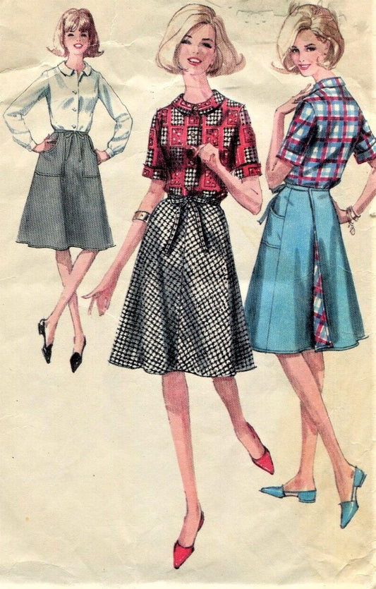 1960s Blouse and Wrap Skirt Pattern SIMPLICITY 6056 Cute Blouse and Fab Reversible or Lined Wrap Around Skirt Size 10 Vintage Sewing Pattern UNCUT