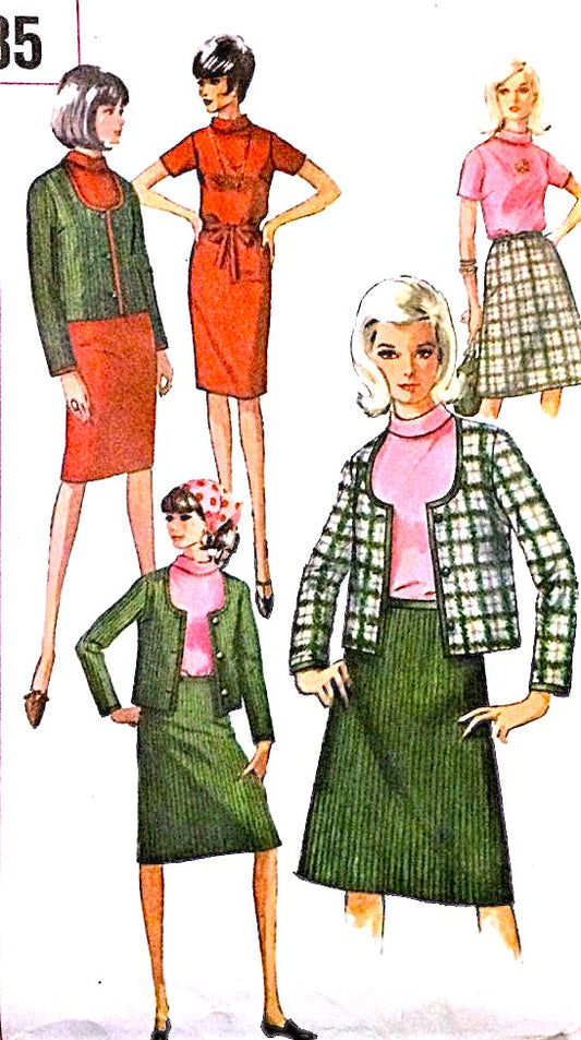 1960s FABULOUS Wardrobe Pattern SIMPLICITY 6085 Dress, or Blouse, Jacket and Skirt, Bust 34 Vintage Sewing Pattern