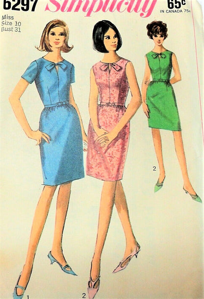 1960s FAB Keyhole Dress Pattern SIMPLICITY 6297 Two Versions Bust 31 Vintage Sewing Pattern UNCUT