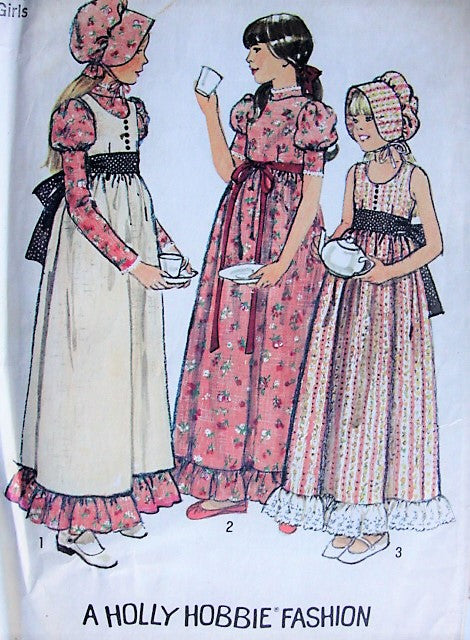 1960s PRAIRIE Style Holly Hobbie Dress, Bonnet, Jumper Simplicity 6371 Chest 26 Retro Sewing Pattern