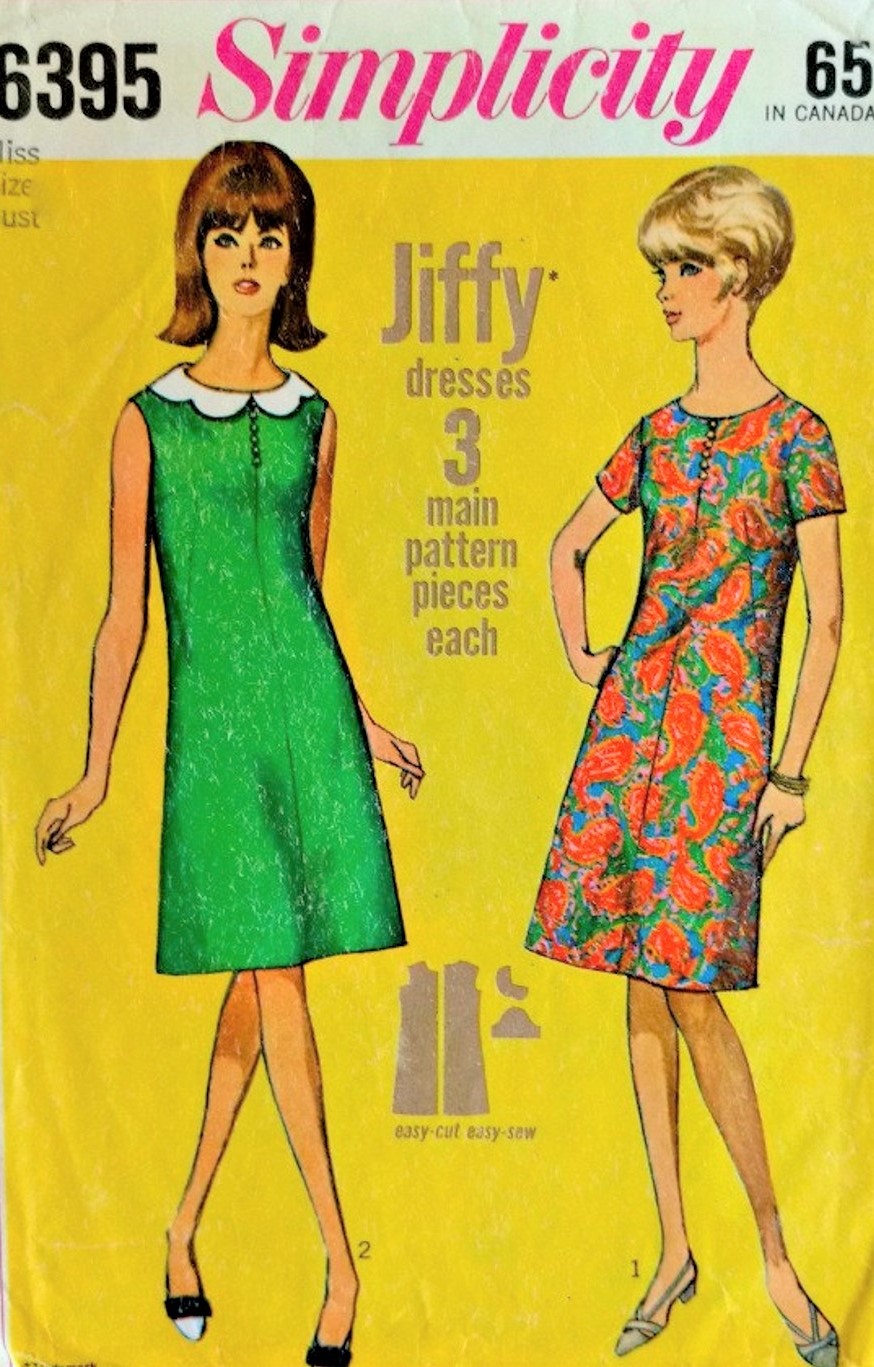 1960s Dress and Detachable Collar Pattern SIMPLICITY 6395 Cute A Line Bust 32 Jiffy Vintage Sewing Pattern