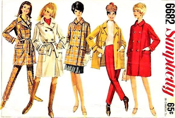 FABULOUS 1960s Simplicity 6682 Pattern Coat in Two Lengths and Style Versions, Slim Side Zipper Pants Slacks Bust 31 Vintage Sewing Pattern UNCUT
