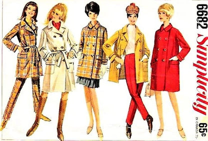 FABULOUS 1960s Simplicity 6682 Pattern Coat in Two Lengths and Style Versions, Slim Side Zipper Pants Slacks Bust 31 Vintage Sewing Pattern UNCUT