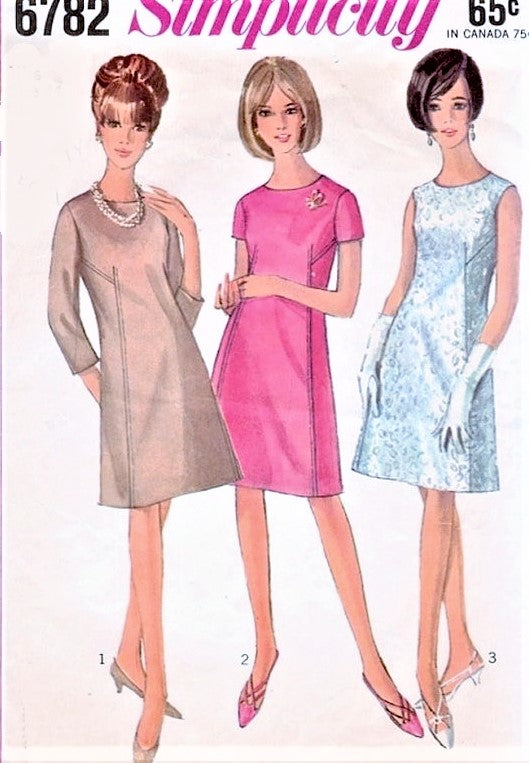 1960s CUTE Mod Dress Pattern SIMPLICITY 6782 A Line Shift Day or Cocktail Dress 3 Versions Bust 32 Vintage Sewing Pattern FF