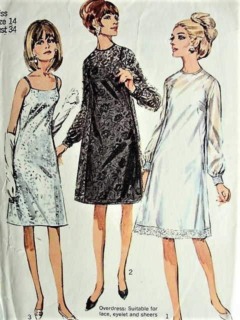 1960s Vintage ELEGANT Evening Slip Dress and Overdress Pattern SIMPLICITY 6784 Cocktail Party Dress  Bust 34 Vintage Sewing Pattern