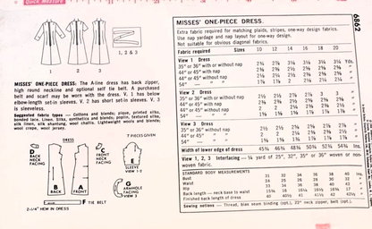 1960s CLASSY A Line Dress Pattern SIMPLICITY 6862 Three Versions, Bust 32 Vintage Sewing Pattern FF
