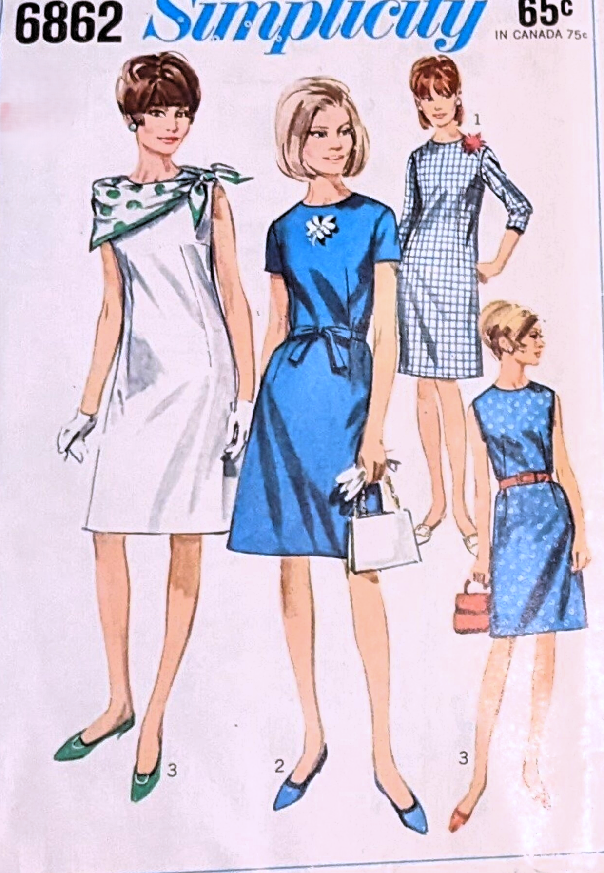 1960s CLASSY A Line Dress Pattern SIMPLICITY 6862 Three Versions, Bust 32 Vintage Sewing Pattern FF