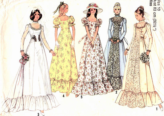 ROMANTIC 1970s Bridal Dress with Detachable Train and Bridesmaid or Prom Dress Pattern SIMPLICITY 6888 ROMANTIC Designs Cottagecore Bust 38 Vintage Sewing Pattern