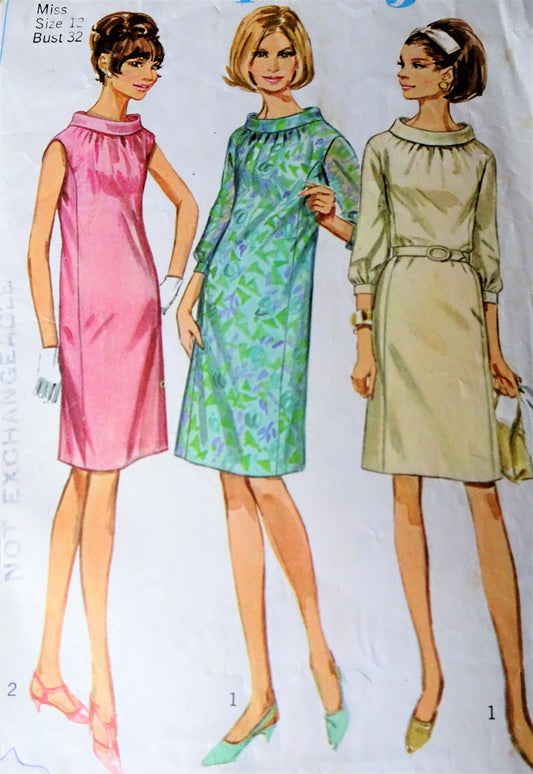 1960s LOVELY Slim Dress Pattern SIMPLICITY 7099 Bias Roll Collar Day or After 5 Dress, Bust 32 Vintage Sewing Pattern