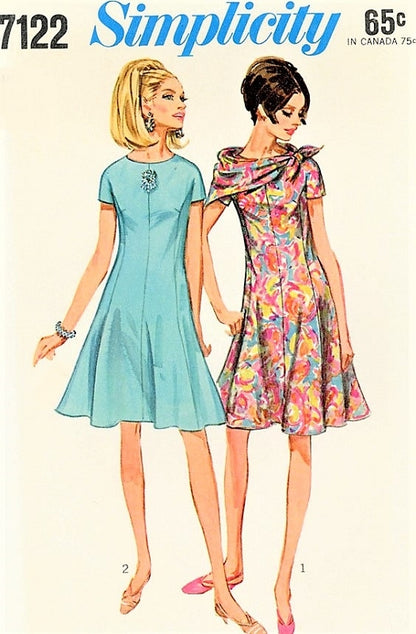1960s FAB Princess Seam Fit and Flare Dress and Scarf Pattern SIMPLICITY 7122 Bust 32 Vintage Sewing Pattern FACTORY FOLDED