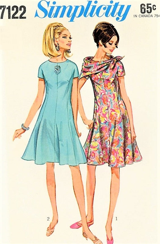 1960s FAB Princess Seam Fit and Flare Dress and Scarf Pattern SIMPLICITY 7122 Bust 32 Vintage Sewing Pattern FACTORY FOLDED