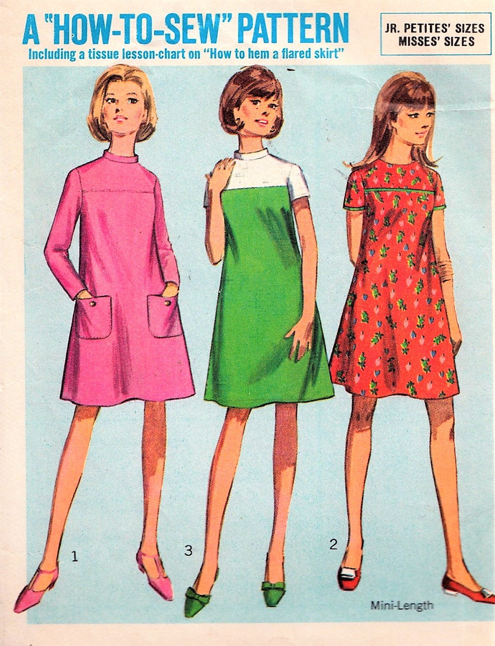 1960s MOD Dress Pattern SIMPLICITY 7178 Three CUTE Styles Bust 32 How To Sew Vintage Sewing Pattern UNCUT