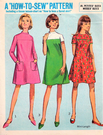 1960s MOD Dress Pattern SIMPLICITY 7178 Three CUTE Styles Bust 32 How To Sew Vintage Sewing Pattern UNCUT