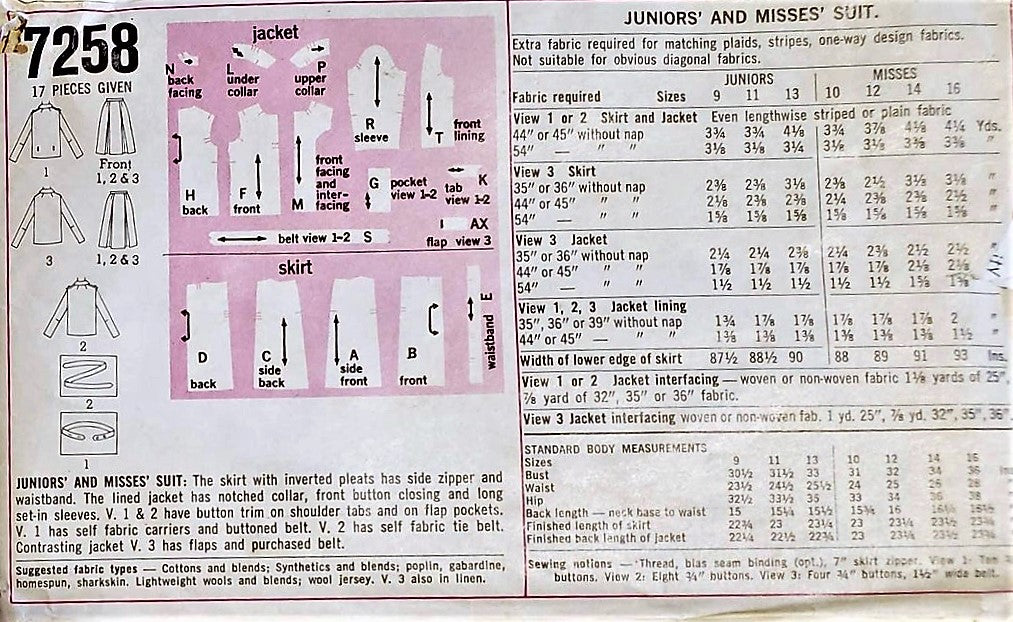 1960s MOD Suit Pattern SIMPLICITY 7258 Three Style Versions Bust 32 Vintage Sewing Pattern UNCUT