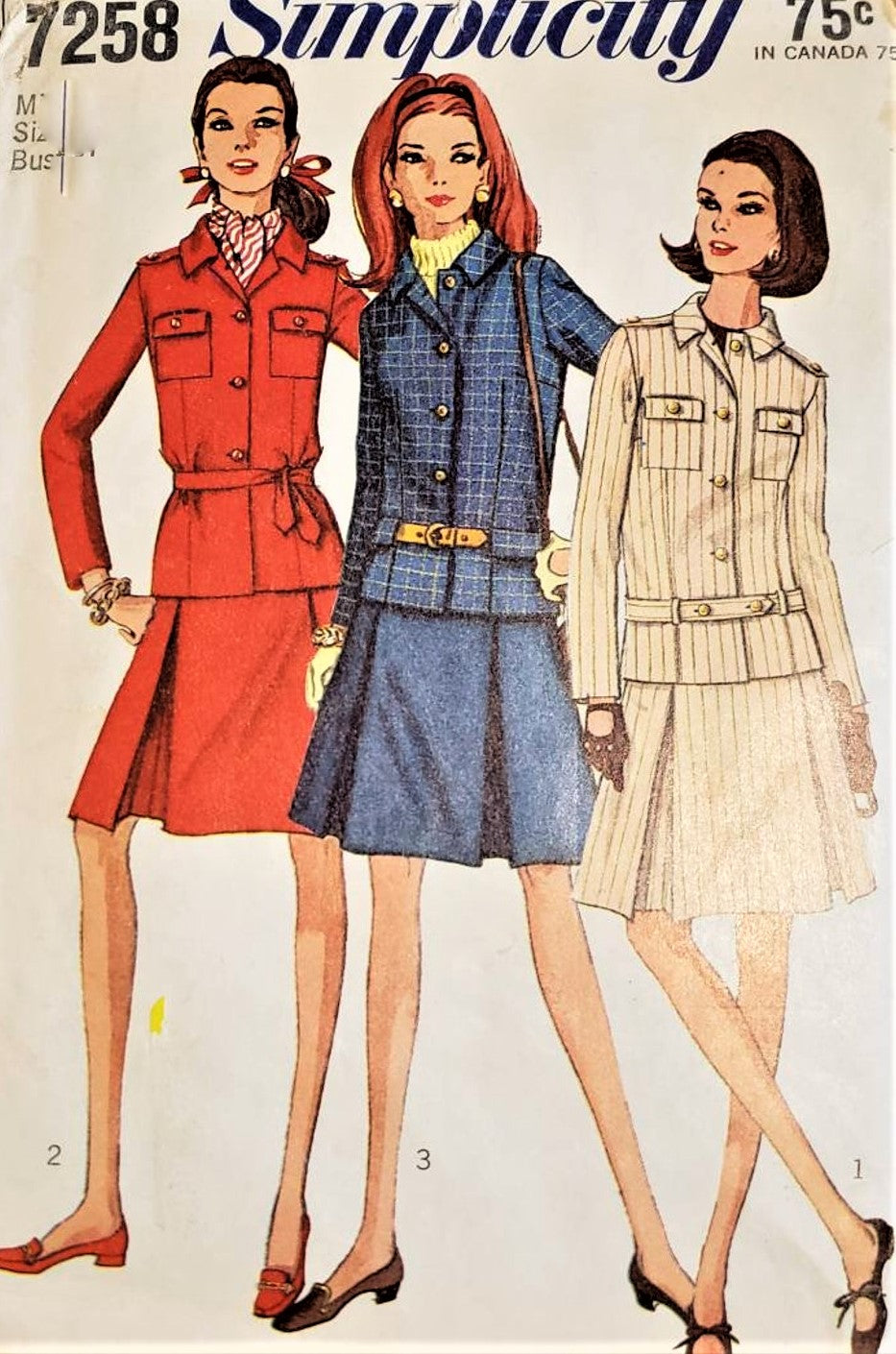 1960s MOD Suit Pattern SIMPLICITY 7258 Three Style Versions Bust 32 Vintage Sewing Pattern UNCUT