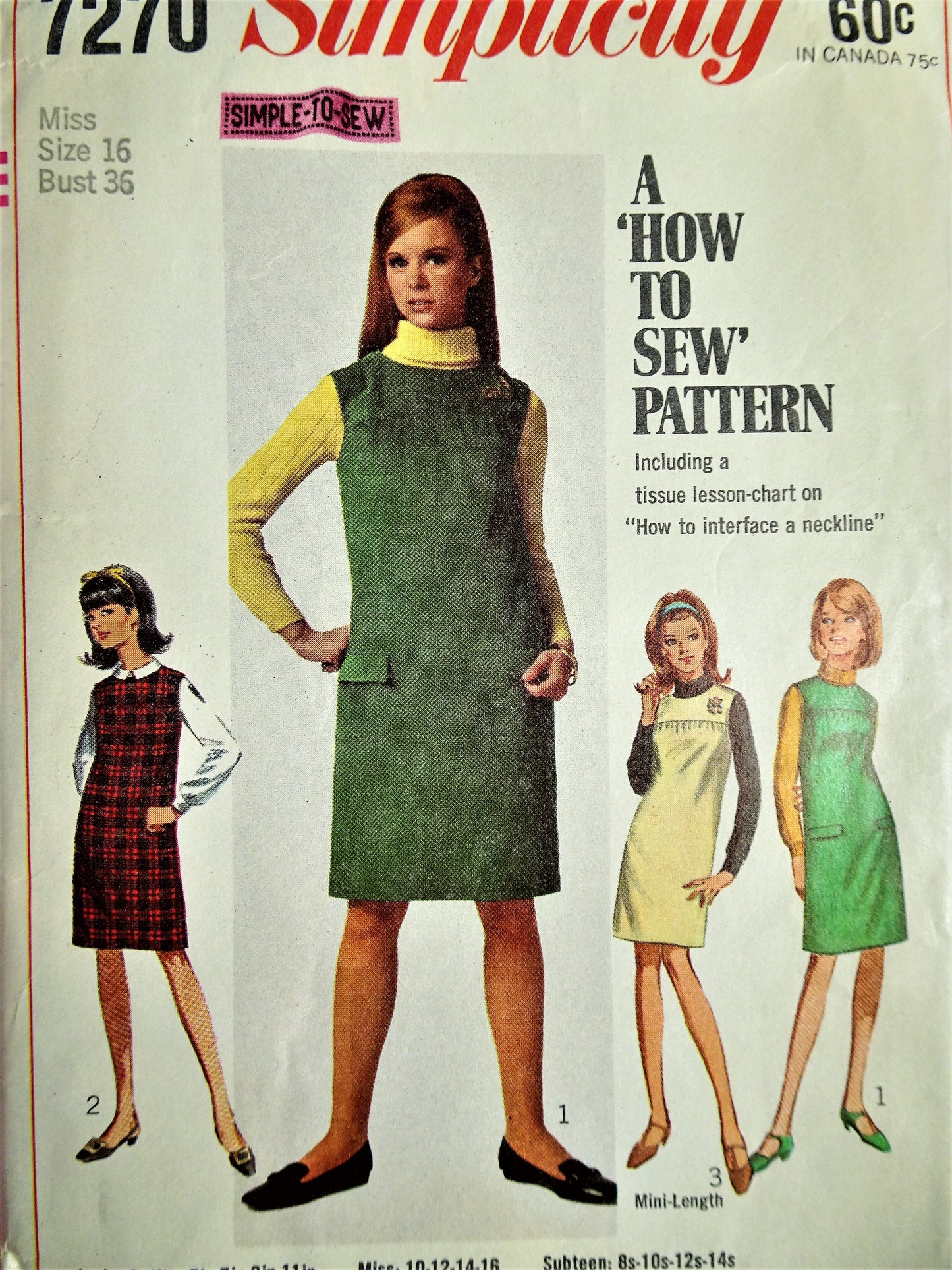 1960s MOD How To Sew Pattern Simplicity 7270 Cute Jumper or Dress Bust 36 Vintage Sewing Pattern