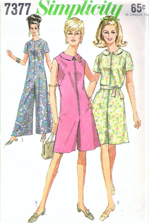 60s MOD Hostess Palazzo Front Zip Jumpsuit Pattern SIMPLICITYb7377 Patio Pant Dress or Romper Pantdress Easy To Sew  Bust 41 Vintage Sewing Pattern