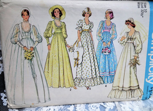 1970s BOHO Wedding Bridal and Bridesmaid Dress Pattern SIMPLICITY 7389 Five Romantic Versions Bust 32 Vintage Sewing Pattern