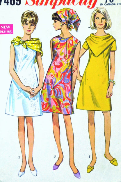 1960s MOD Dress Pattern SIMPLICITY 7469 Princess Seam A Line Dress Tri – So Vintage Patterns