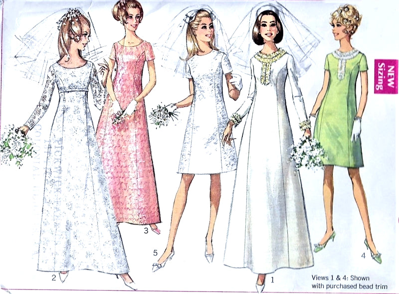 60s RETRO Wedding Dress Pattern SIMPLICITY 7538 A Line Princess Seams Bridal Gown Bridesmaids Dress Bust 31 Vintage Sewing Pattern