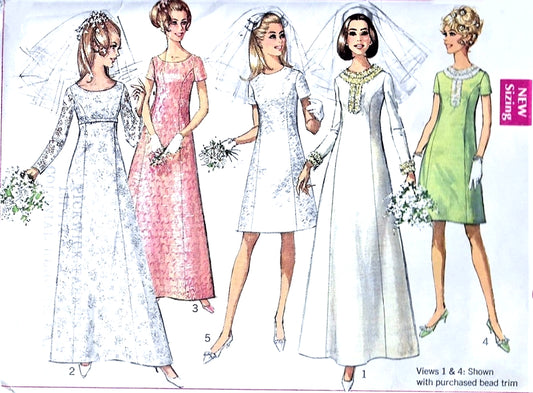 60s RETRO Wedding Dress Pattern SIMPLICITY 7538 A Line Princess Seams Bridal Gown Bridesmaids Dress Bust 31 Vintage Sewing Pattern