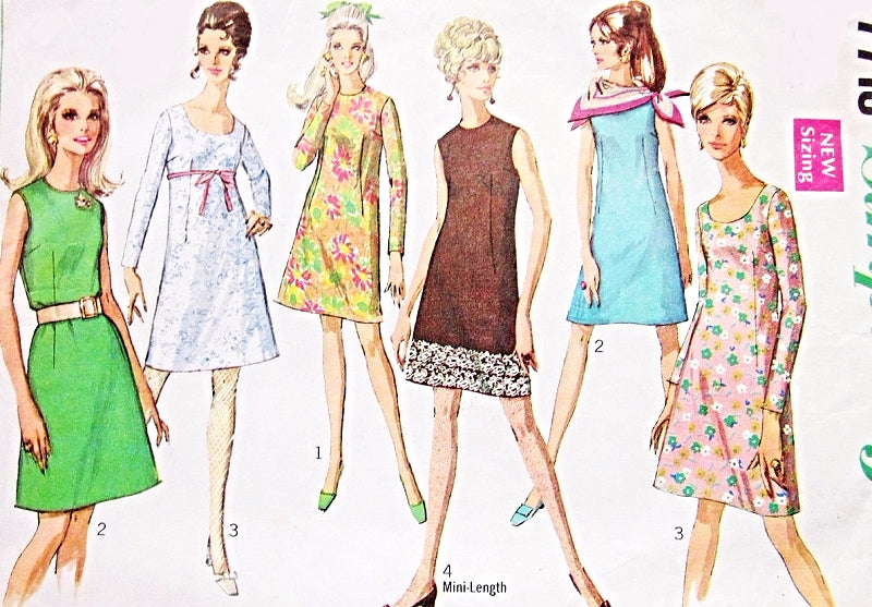 1960s MOD Dress Pattern SIMPLICITY 7713 Four Fab Styles Daytime and Party UNCUT Vintage Sewing Pattern Several Sizes Available