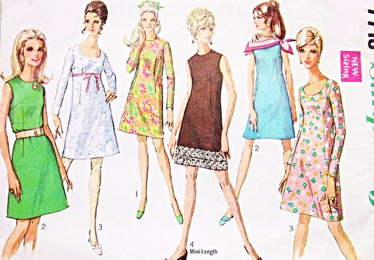 1960s MOD Dress Pattern SIMPLICITY 7713 Four Fab Styles Daytime and Party UNCUT Vintage Sewing Pattern Several Sizes Available