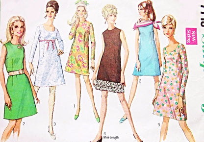 1960s MOD Dress Pattern SIMPLICITY 7713 Four Fab Styles Daytime and Party, Bust 31 UNCUT Vintage Sewing Pattern