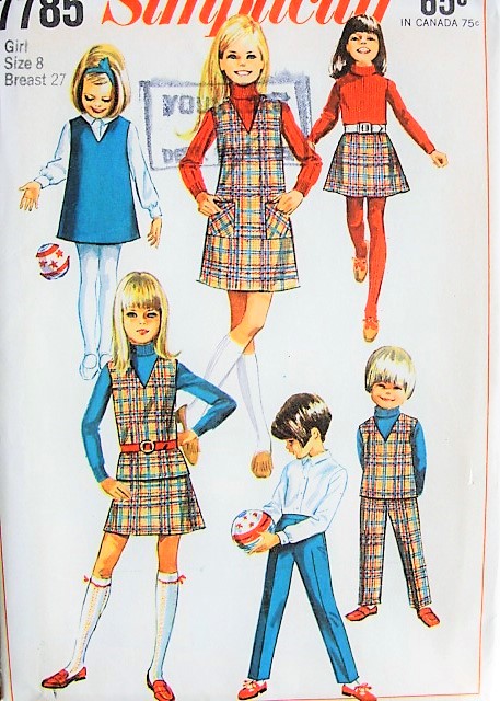 1960s CUTE Girls Jumper or Top, Skirt and Pants Pattern SIMPLICITY 7785 Size 8 Childrens Vintage Sewing Pattern FACTORY FOLDED