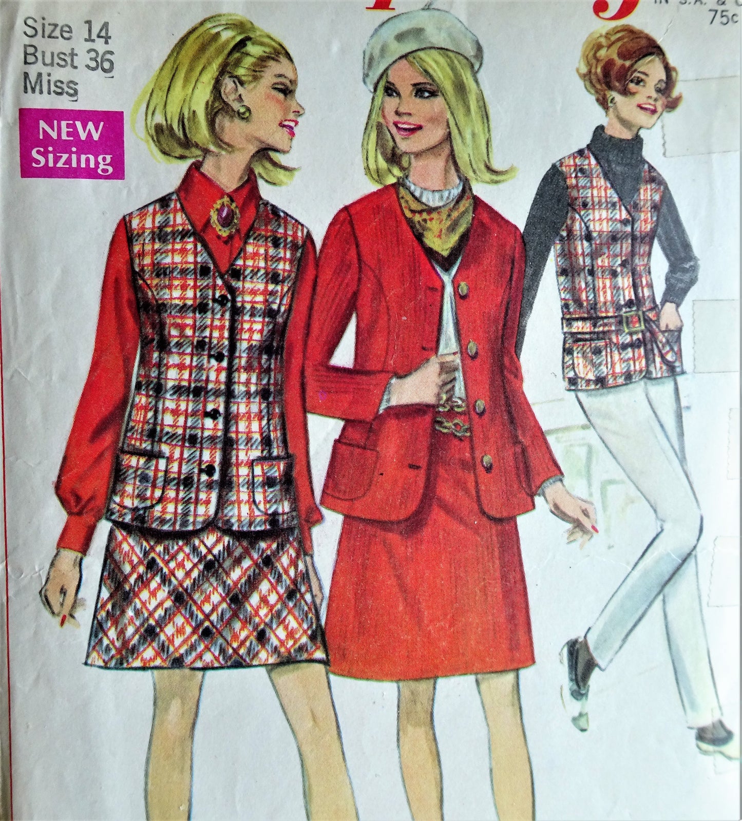 1960s MOD Skirt, Mini Skirt, Jacket and Vest Pattern SIMPLICITY 7794 Cute Styles, Bust 36 Vintage Sewing Pattern