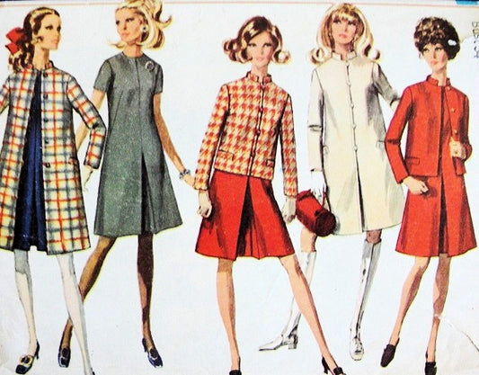 60s FABULOUS Mod Coat Dress Jacket Pattern SIMPLICITY 7809 Fab Styles Bust 31 Vintage Sewing Pattern UNCUT
